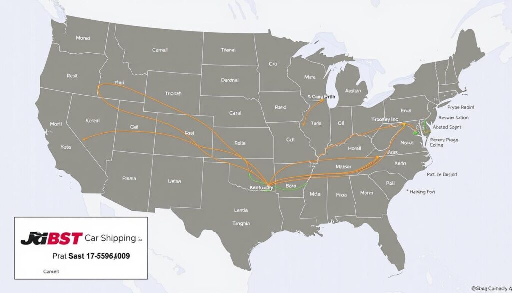 Map of popular Kentucky car shipping routes across the United States Map of popular Kentucky car shipping routes across the United States