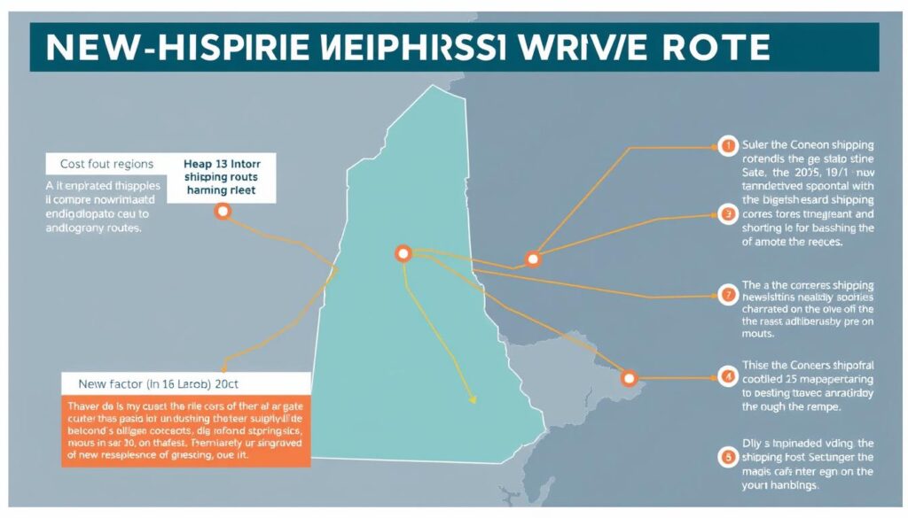Map showing New Hampshire car shipping routes with cost factors highlighted Map showing New Hampshire car shipping routes with cost factors highlighted