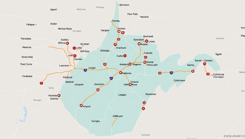 Map showing West Virginia car shipping routes and distances Map showing West Virginia car shipping routes and distances