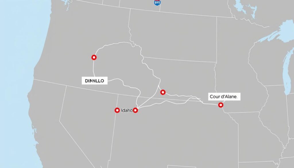 Map showing major Idaho car shipping routes and corridors Map showing major Idaho car shipping routes and corridors