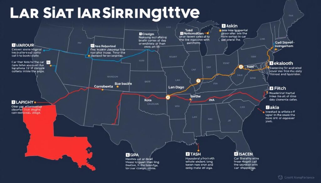 Map showing popular Louisiana car shipping routes Map showing popular Louisiana car shipping routes