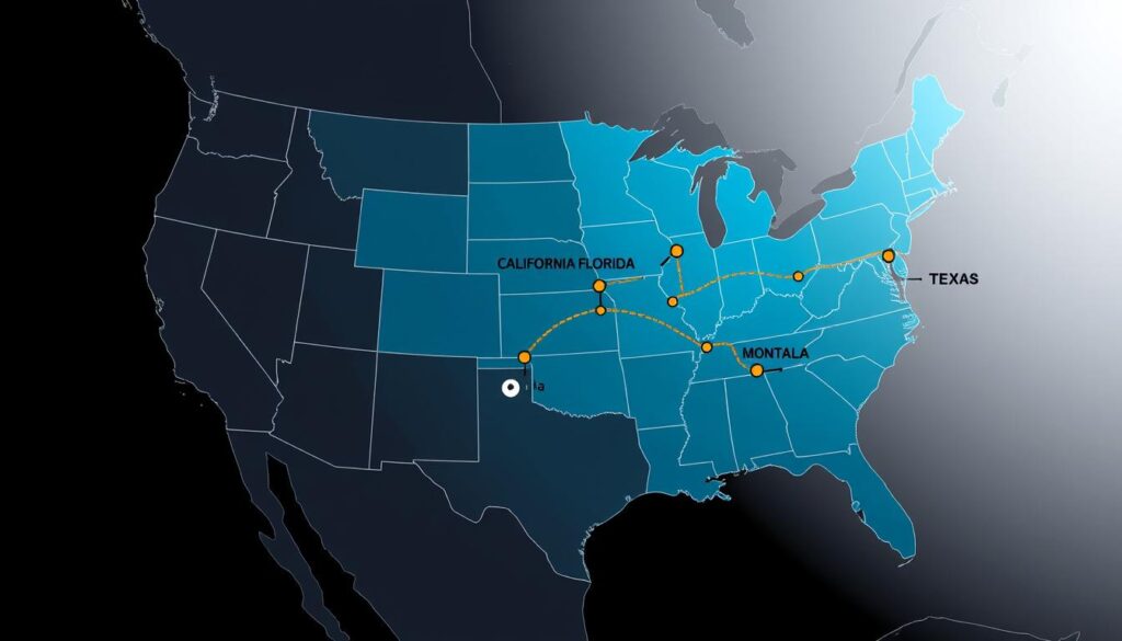 Map showing popular Montana car shipping routes connecting to major US cities Map showing popular Montana car shipping routes connecting to major US cities