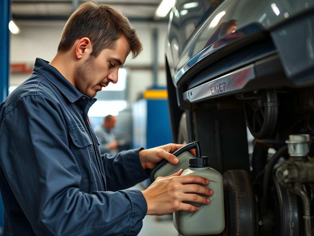 Mechanic checking vehicle fluids before Maine car shipping Mechanic checking vehicle fluids before Maine car shipping