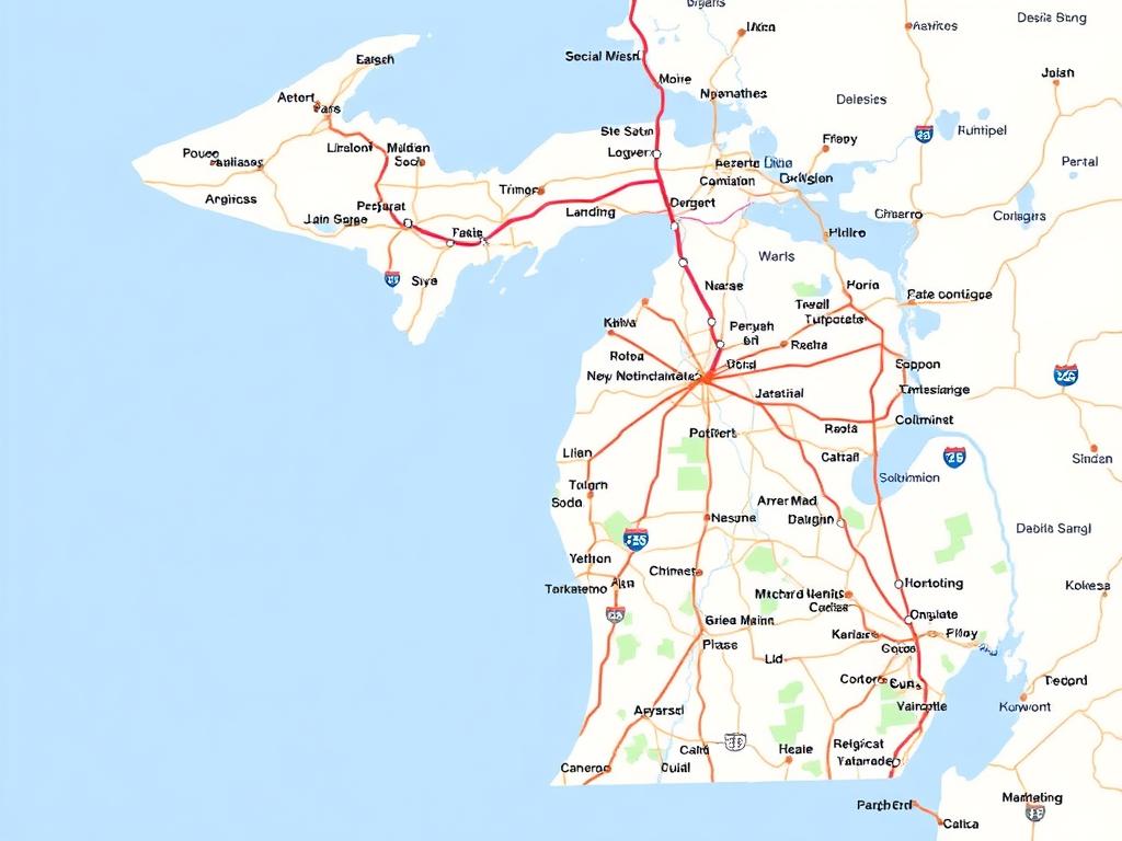 Michigan car shipping route map showing major highways Michigan car shipping route map showing major highways
