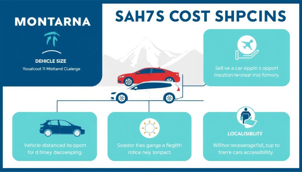 Montana car shipping cost factors illustrated with icons and pricing elements Montana car shipping cost factors illustrated with icons and pricing elements