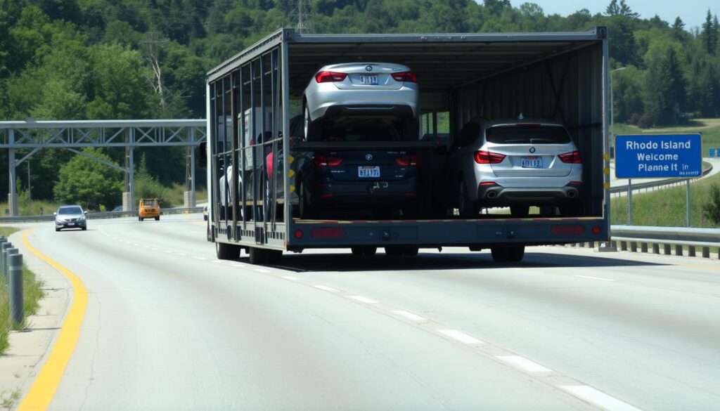 Open car carrier transporting vehicles for Rhode Island car shipping Open car carrier transporting vehicles for Rhode Island car shipping