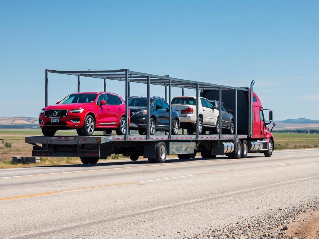 Open car carrier transporting vehicles in Montana Open car carrier transporting vehicles in Montana