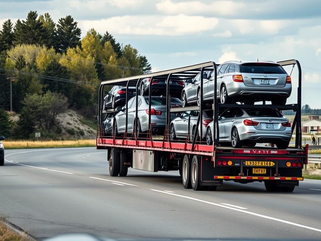 Open car carrier transporting vehicles to Nebraska Open car carrier transporting vehicles to Nebraska