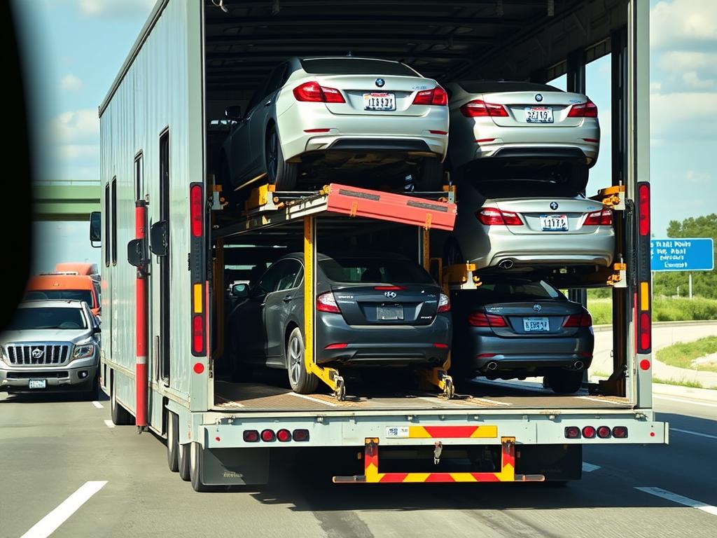 Open car transport carrier with multiple vehicles