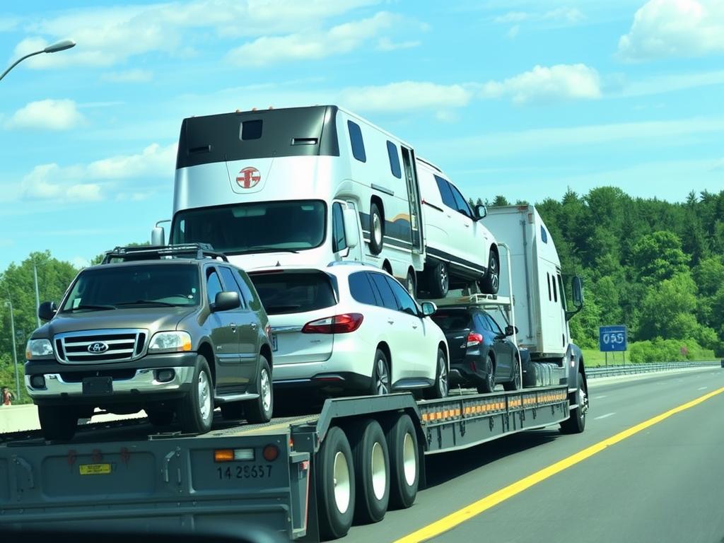 Open car transport carrier with multiple vehicles for Delaware shipping Open car transport carrier with multiple vehicles for Delaware shipping