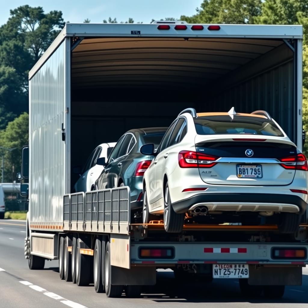 Open car transport carrier with multiple vehicles in South Carolina Open car transport carrier with multiple vehicles in South Carolina