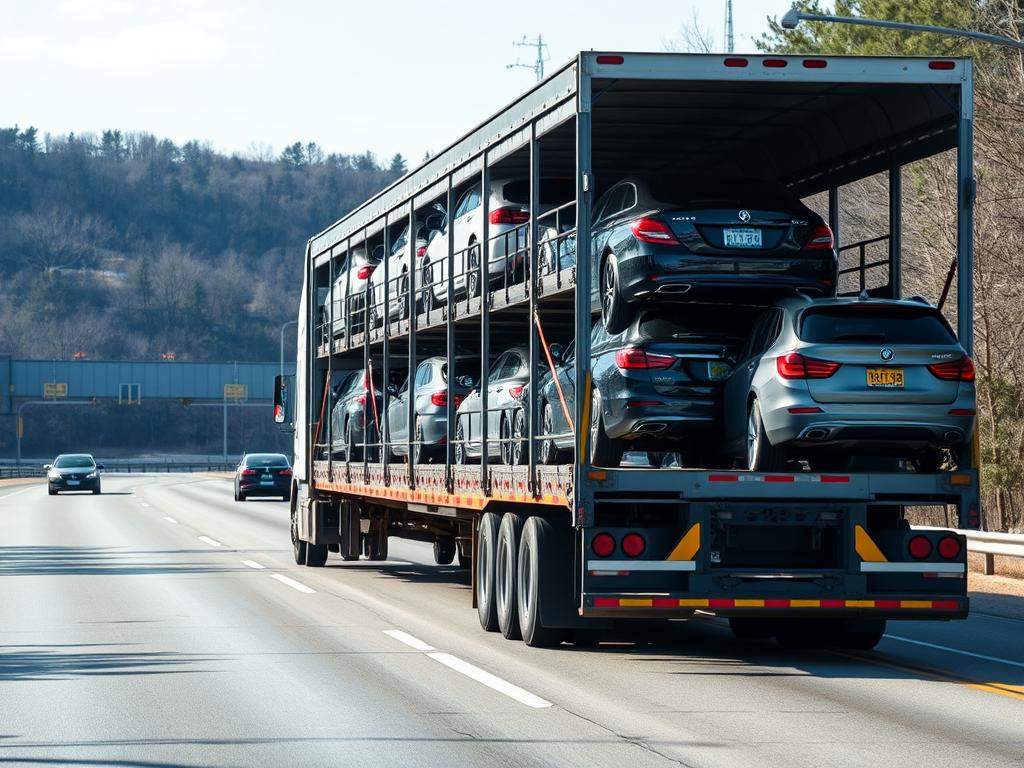Open car transport carrier with multiple vehicles