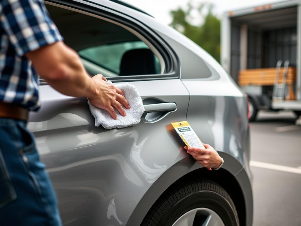 Person preparing car for South Carolina shipping with checklist Person preparing car for South Carolina shipping with checklist