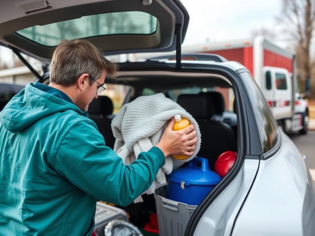 Person preparing car for shipping in Massachusetts Person preparing car for shipping in Massachusetts