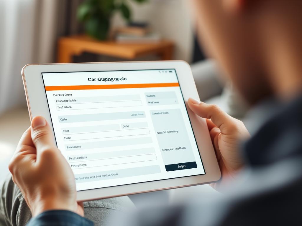 Person reviewing Ohio car shipping quote on tablet Person reviewing Ohio car shipping quote on tablet