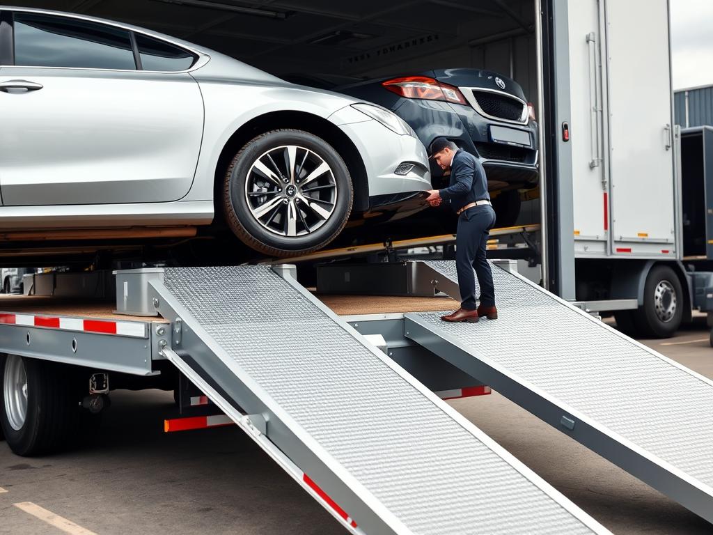 Professional car carrier loading a vehicle for Nebraska shipping Professional car carrier loading a vehicle for Nebraska shipping