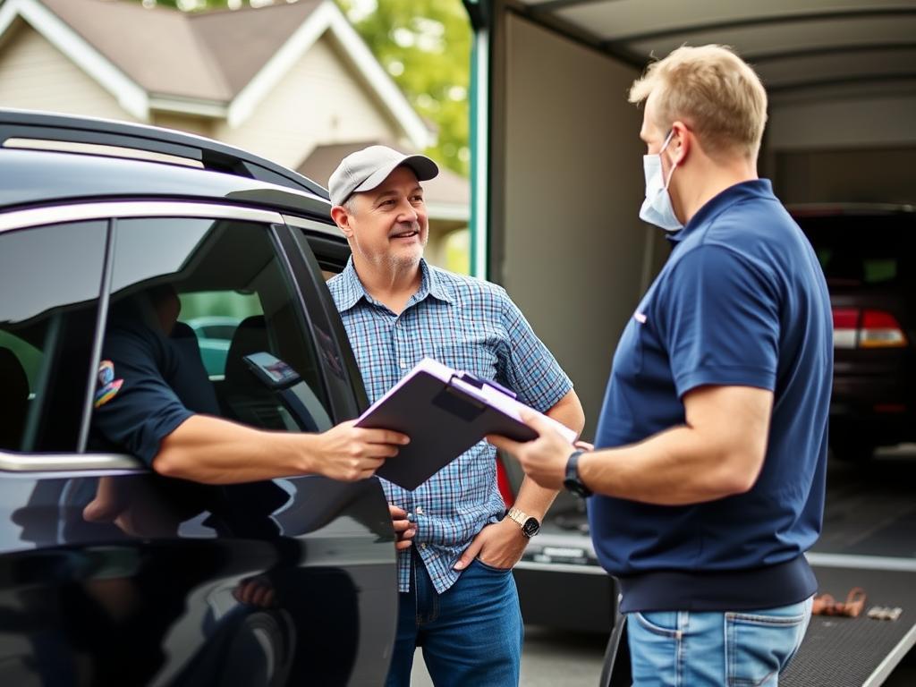 Professional driver picking up vehicle for Nevada car shipping Professional driver picking up vehicle for Nevada car shipping