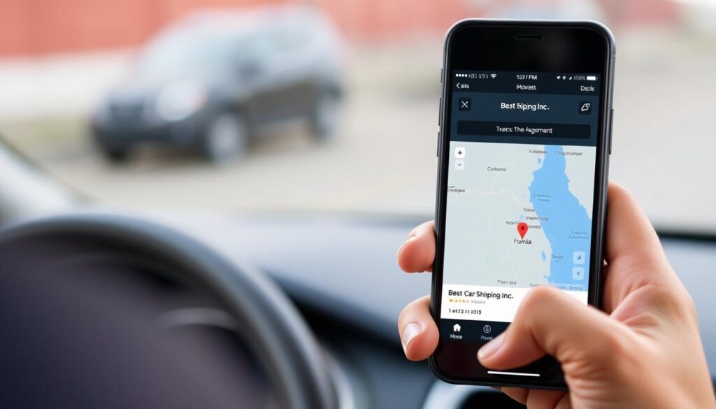 Real-time tracking of Florida car shipment on mobile device