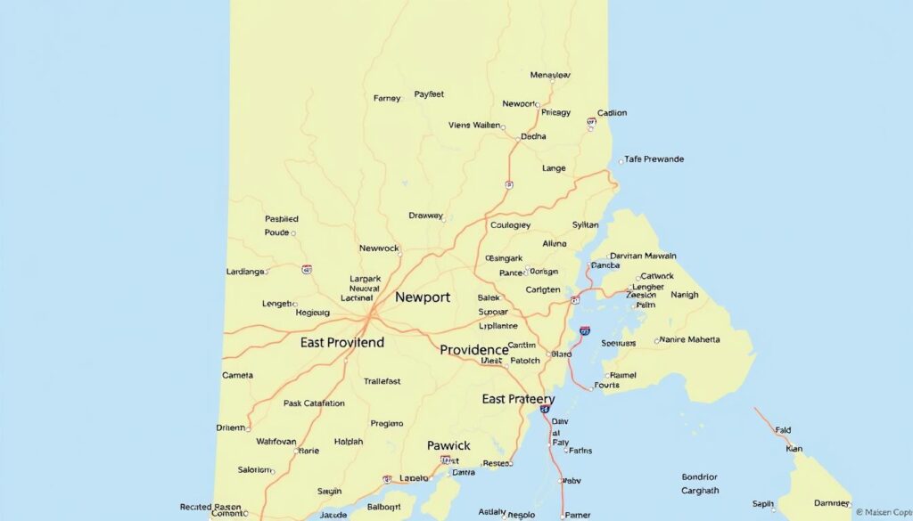Rhode Island map showing car shipping service areas Rhode Island map showing car shipping service areas