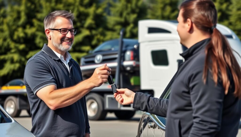 Satisfied customer receiving their vehicle from Best Car Shipping Inc in Washington Satisfied customer receiving their vehicle from Best Car Shipping Inc in Washington