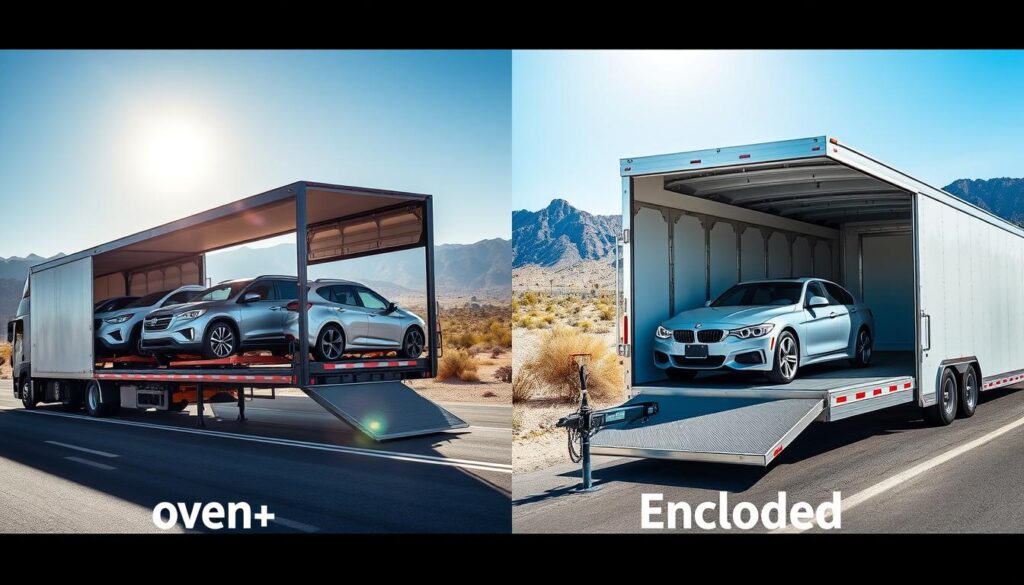 Side-by-side comparison of open and enclosed car carriers in Phoenix Side-by-side comparison of open and enclosed car carriers in Phoenix