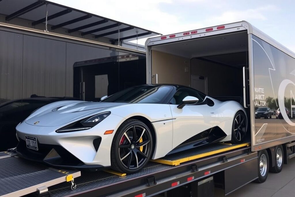 Specialty vehicle being loaded for Kansas transport Specialty vehicle being loaded for Kansas transport