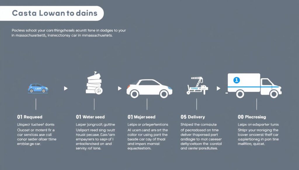 Step-by-step Massachusetts car shipping process illustration Step-by-step Massachusetts car shipping process illustration