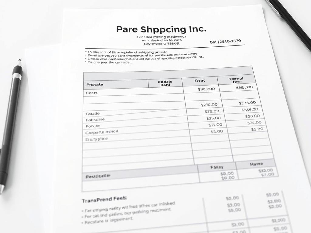 Transparent pricing document from Best Car Shipping Inc showing clear cost breakdown Transparent pricing document from Best Car Shipping Inc showing clear cost breakdown