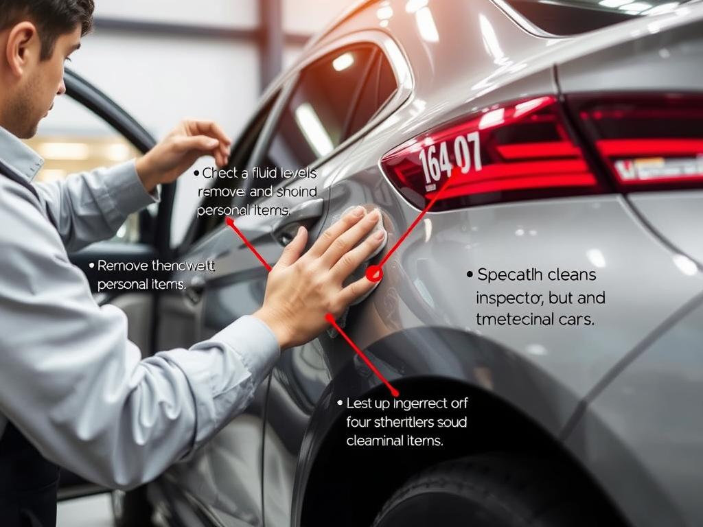 Vehicle being prepared for shipping with inspection points highlighted Vehicle being prepared for shipping with inspection points highlighted
