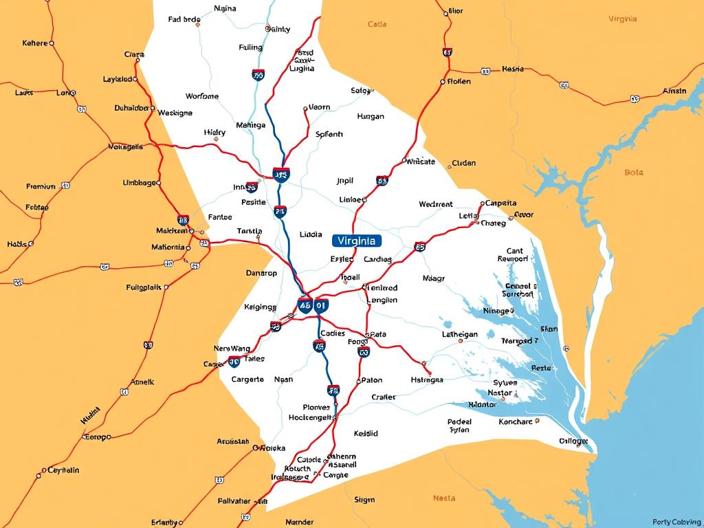 Virginia car shipping route map showing major highways and cities Virginia car shipping route map showing major highways and cities