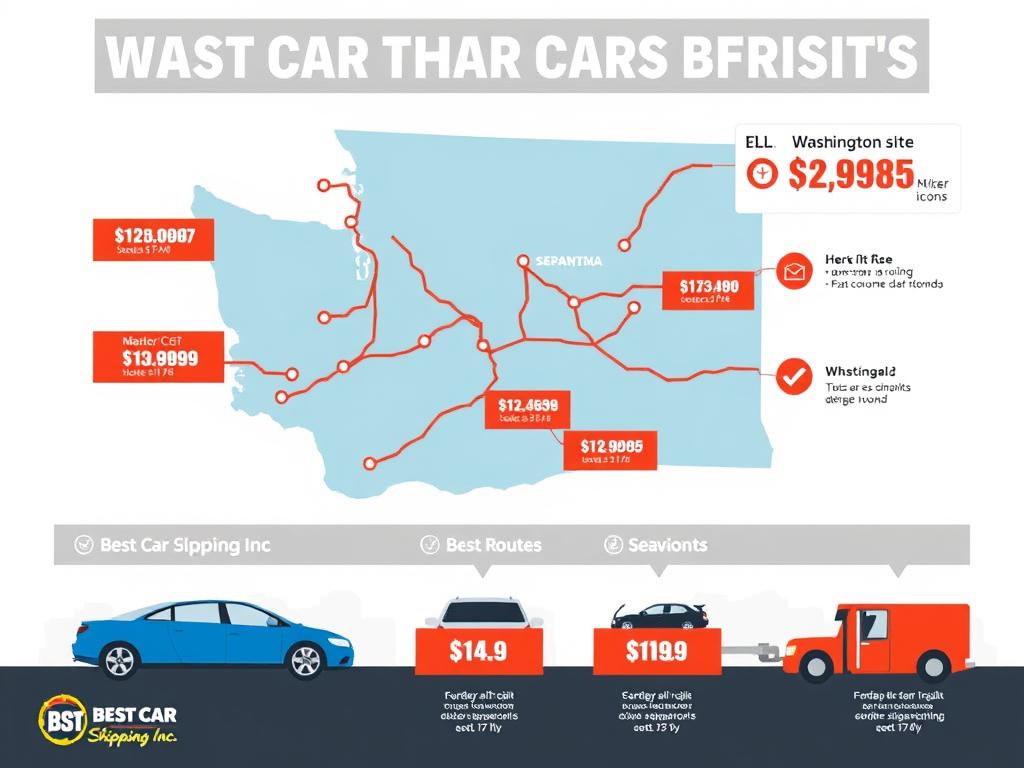 Washington car shipping cost factors illustrated with map and price elements Washington car shipping cost factors illustrated with map and price elements
