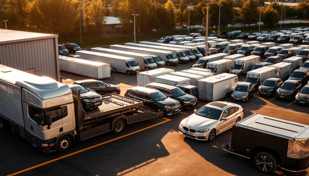 A bustling auto transport depot in Mansfield, with a variety of vehicles and transport options. In the foreground, a large car carrier truck stands ready to load several gleaming sedans and SUVs. In the middle ground, a fleet of enclosed car trailers await their cargo, their sleek designs conveying a sense of efficiency and security. In the background, the depot's well-lit lot is dotted with rows of neatly parked vehicles, ready for their journey to their final destinations. The scene is bathed in warm, natural lighting, creating a welcoming and professional atmosphere. A bustling auto transport depot in Mansfield, with a variety of vehicles and transport options. In the foreground, a large car carrier truck stands ready to load several gleaming sedans and SUVs. In the middle ground, a fleet of enclosed car trailers await their cargo, their sleek designs conveying a sense of efficiency and security. In the background, the depot's well-lit lot is dotted with rows of neatly parked vehicles, ready for their journey to their final destinations. The scene is bathed in warm, natural lighting, creating a welcoming and professional atmosphere.