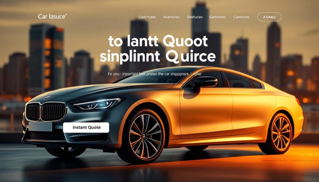 A modern, sleek car against a blurred city skyline backdrop, showcasing an intuitive digital interface with clean typography and an eye-catching "Instant Quote" display. The car is illuminated by warm, directional lighting, casting subtle shadows that add depth and dimension. The overall composition is balanced, with the car taking center stage and the background subtly complementing the scene. The mood is professional, authoritative, and inviting, capturing the essence of a reliable and efficient car shipping service. A modern, sleek car against a blurred city skyline backdrop, showcasing an intuitive digital interface with clean typography and an eye-catching "Instant Quote" display. The car is illuminated by warm, directional lighting, casting subtle shadows that add depth and dimension. The overall composition is balanced, with the car taking center stage and the background subtly complementing the scene. The mood is professional, authoritative, and inviting, capturing the essence of a reliable and efficient car shipping service.