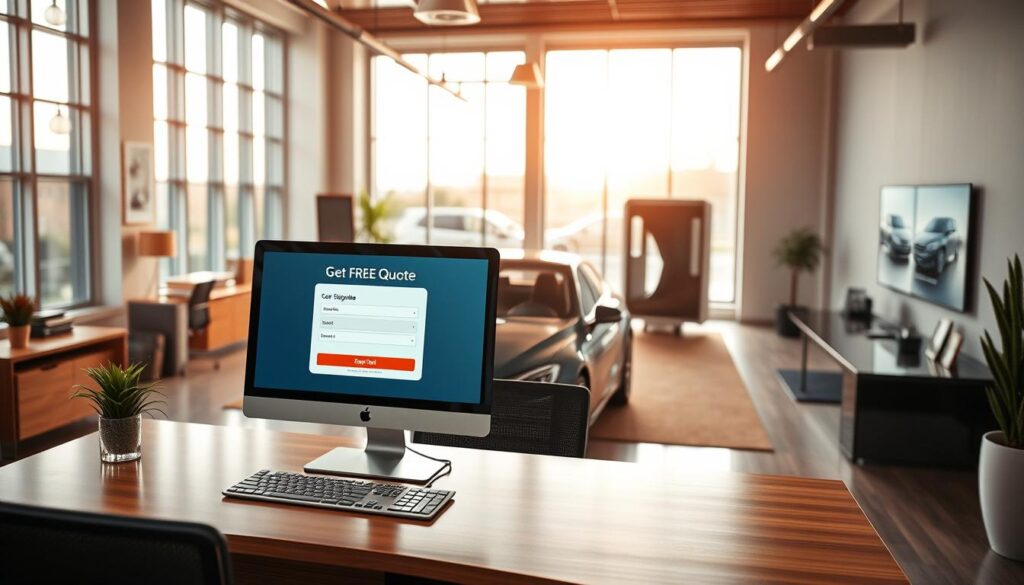 A professional car shipping service provider's office interior, showcasing a warm and welcoming ambiance. In the foreground, a large desk with a computer display showcasing a "Get Free Quote" form, inviting the viewer to request a car shipping estimate. The middle ground features sleek, modern office furniture and decor, creating a sense of professionalism and attention to detail. The background depicts floor-to-ceiling windows, allowing natural light to flood the space and create a bright, airy atmosphere. The overall scene conveys a sense of reliability, efficiency, and customer-centric service, perfectly aligning with the article's subject and section title. A professional car shipping service provider's office interior, showcasing a warm and welcoming ambiance. In the foreground, a large desk with a computer display showcasing a "Get Free Quote" form, inviting the viewer to request a car shipping estimate. The middle ground features sleek, modern office furniture and decor, creating a sense of professionalism and attention to detail. The background depicts floor-to-ceiling windows, allowing natural light to flood the space and create a bright, airy atmosphere. The overall scene conveys a sense of reliability, efficiency, and customer-centric service, perfectly aligning with the article's subject and section title.