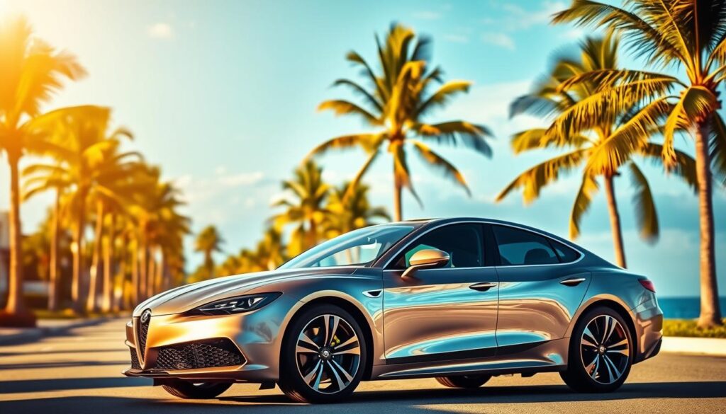 A serene coastal scene in Palm Coast, featuring a sleek and modern car parked along a picturesque palm-lined street. The vehicle, bathed in warm golden sunlight, takes center stage, its glossy exterior reflecting the vibrant blues and greens of the surrounding landscape. In the background, lush palm trees sway gently in a light ocean breeze, creating a tranquil and inviting atmosphere. The composition is balanced and harmonious, capturing the essence of a trusted and tailored car shipping service that effortlessly blends with the charming coastal setting. A serene coastal scene in Palm Coast, featuring a sleek and modern car parked along a picturesque palm-lined street. The vehicle, bathed in warm golden sunlight, takes center stage, its glossy exterior reflecting the vibrant blues and greens of the surrounding landscape. In the background, lush palm trees sway gently in a light ocean breeze, creating a tranquil and inviting atmosphere. The composition is balanced and harmonious, capturing the essence of a trusted and tailored car shipping service that effortlessly blends with the charming coastal setting.