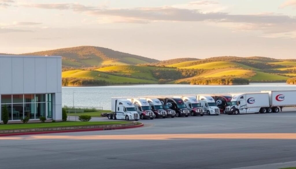 A serene lakeside scene in Lake Jackson, Texas, with a well-maintained auto transport facility in the foreground. The building has a clean, modern design with large windows overlooking the tranquil waters of the lake. In the middle ground, a fleet of well-kept transport trucks awaits their next shipment, their logos and branding prominently displayed. The background features the lush, rolling hills surrounding the lake, bathed in the warm glow of the setting sun. The overall atmosphere conveys a sense of professionalism, reliability, and attention to detail, reflecting the high-quality auto transport services offered in this scenic location. A serene lakeside scene in Lake Jackson, Texas, with a well-maintained auto transport facility in the foreground. The building has a clean, modern design with large windows overlooking the tranquil waters of the lake. In the middle ground, a fleet of well-kept transport trucks awaits their next shipment, their logos and branding prominently displayed. The background features the lush, rolling hills surrounding the lake, bathed in the warm glow of the setting sun. The overall atmosphere conveys a sense of professionalism, reliability, and attention to detail, reflecting the high-quality auto transport services offered in this scenic location.