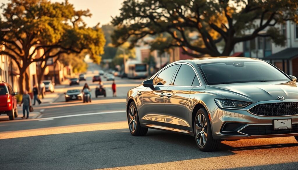 A sleek, modern car prominently displayed in the foreground, its gleaming metallic exterior catching the warm, golden afternoon sunlight. In the middle ground, a bustling street in the heart of Nacogdoches, with pedestrians and other vehicles going about their daily activities. In the background, a picturesque skyline of historic buildings and towering oak trees, capturing the charming, small-town character of the city. The scene conveys a sense of reliable, efficient auto transport and car shipping services available in Nacogdoches, with the well-maintained vehicle serving as a testament to the quality of the local industry. A sleek, modern car prominently displayed in the foreground, its gleaming metallic exterior catching the warm, golden afternoon sunlight. In the middle ground, a bustling street in the heart of Nacogdoches, with pedestrians and other vehicles going about their daily activities. In the background, a picturesque skyline of historic buildings and towering oak trees, capturing the charming, small-town character of the city. The scene conveys a sense of reliable, efficient auto transport and car shipping services available in Nacogdoches, with the well-maintained vehicle serving as a testament to the quality of the local industry.