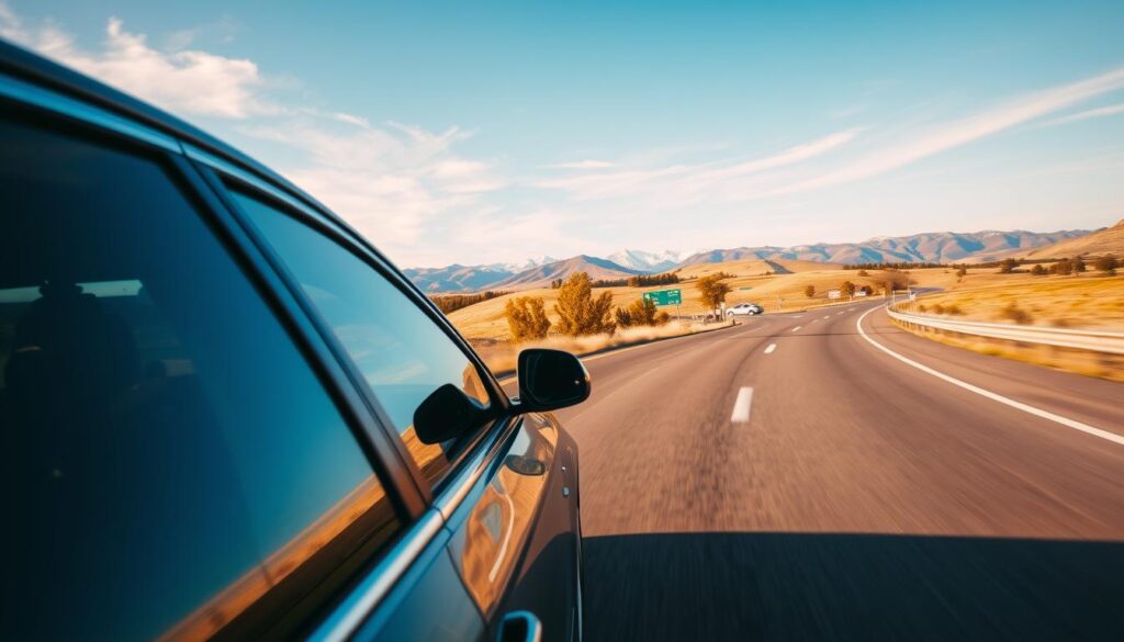 A sleek sedan navigates an open highway, cruising effortlessly through rolling hills and azure skies. The car's chrome trim gleams in the warm afternoon sunlight, casting subtle reflections on the asphalt. In the middle ground, roadside billboards and verdant trees blur past, creating a sense of motion and adventure. The background is dotted with distant mountains, their peaks capped with snow, hinting at the diverse landscapes awaiting the traveler. The scene conveys a mood of freedom, exploration, and the thrill of embarking on a cross-state journey in a reliable, well-maintained vehicle. A sleek sedan navigates an open highway, cruising effortlessly through rolling hills and azure skies. The car's chrome trim gleams in the warm afternoon sunlight, casting subtle reflections on the asphalt. In the middle ground, roadside billboards and verdant trees blur past, creating a sense of motion and adventure. The background is dotted with distant mountains, their peaks capped with snow, hinting at the diverse landscapes awaiting the traveler. The scene conveys a mood of freedom, exploration, and the thrill of embarking on a cross-state journey in a reliable, well-maintained vehicle.