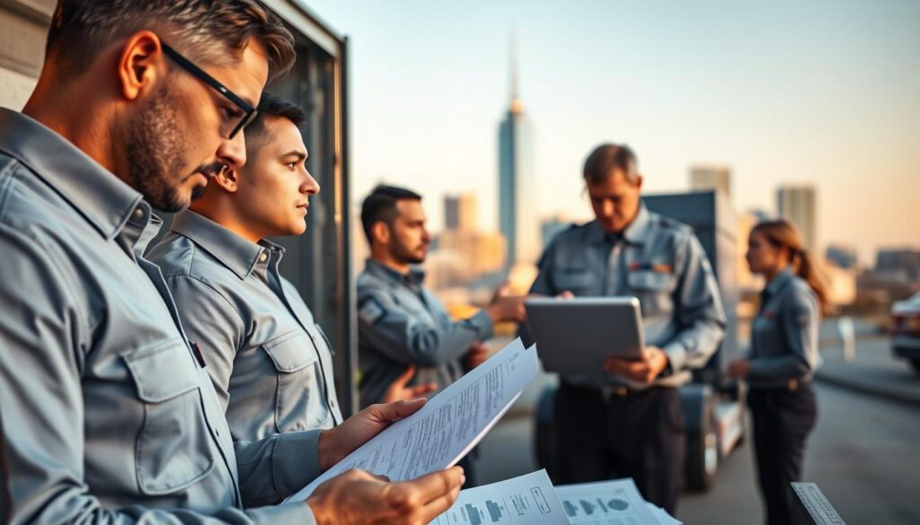 A team of dedicated professionals in the Fort Worth area, dressed in uniform attire, working diligently on a detailed car transport plan. The foreground features a team leader reviewing paperwork, while in the middle ground, team members coordinate logistics on a large digital display. The background showcases the iconic Fort Worth skyline, bathed in warm, golden light, conveying a sense of reliability and expertise. The scene exudes a professional, organized atmosphere, with subtle cues hinting at the team's commitment to providing exceptional car shipping services to the local community. A team of dedicated professionals in the Fort Worth area, dressed in uniform attire, working diligently on a detailed car transport plan. The foreground features a team leader reviewing paperwork, while in the middle ground, team members coordinate logistics on a large digital display. The background showcases the iconic Fort Worth skyline, bathed in warm, golden light, conveying a sense of reliability and expertise. The scene exudes a professional, organized atmosphere, with subtle cues hinting at the team's commitment to providing exceptional car shipping services to the local community.