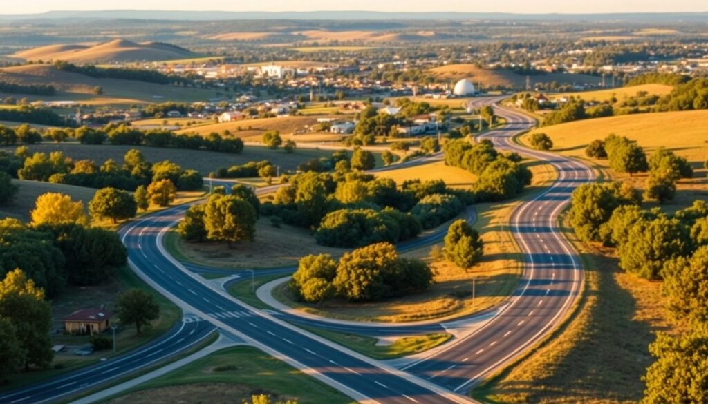 A winding highway snakes through a quaint countryside, dotted with rolling hills and verdant trees. In the foreground, a series of well-marked roads intersect, signaling the popular routes that local auto transport and car shipping services in Waxahachie, Texas, utilize to deliver vehicles efficiently. The mid-ground features a mix of residential and commercial buildings, hinting at the diverse transportation needs of the community. In the distance, the horizon is softly blurred, creating a sense of depth and perspective. The lighting is natural and warm, casting a golden glow over the scene, evoking a feeling of reliability and trustworthiness that the local auto transport and car shipping services aim to provide. A winding highway snakes through a quaint countryside, dotted with rolling hills and verdant trees. In the foreground, a series of well-marked roads intersect, signaling the popular routes that local auto transport and car shipping services in Waxahachie, Texas, utilize to deliver vehicles efficiently. The mid-ground features a mix of residential and commercial buildings, hinting at the diverse transportation needs of the community. In the distance, the horizon is softly blurred, creating a sense of depth and perspective. The lighting is natural and warm, casting a golden glow over the scene, evoking a feeling of reliability and trustworthiness that the local auto transport and car shipping services aim to provide.
