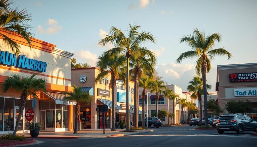 a highly detailed, realistic, and beautifully lit photograph of a vibrant and bustling Palm Harbor neighborhood, showcasing a lively commercial district with a variety of well-maintained businesses, including auto repair shops and car dealerships. The scene is captured from a street-level perspective, allowing the viewer to immerse themselves in the local atmosphere. The buildings feature a mix of architectural styles, with palm trees and other lush foliage lining the streets, creating a warm and inviting ambiance. The lighting is soft and natural, casting gentle shadows and highlights that accentuate the detailed textures and colors of the structures and surroundings. The overall composition emphasizes the sense of community and the reliable, trustworthy services that the local businesses, particularly the auto transport and car shipping providers, offer to the residents of Palm Harbor. a highly detailed, realistic, and beautifully lit photograph of a vibrant and bustling Palm Harbor neighborhood, showcasing a lively commercial district with a variety of well-maintained businesses, including auto repair shops and car dealerships. The scene is captured from a street-level perspective, allowing the viewer to immerse themselves in the local atmosphere. The buildings feature a mix of architectural styles, with palm trees and other lush foliage lining the streets, creating a warm and inviting ambiance. The lighting is soft and natural, casting gentle shadows and highlights that accentuate the detailed textures and colors of the structures and surroundings. The overall composition emphasizes the sense of community and the reliable, trustworthy services that the local businesses, particularly the auto transport and car shipping providers, offer to the residents of Palm Harbor.