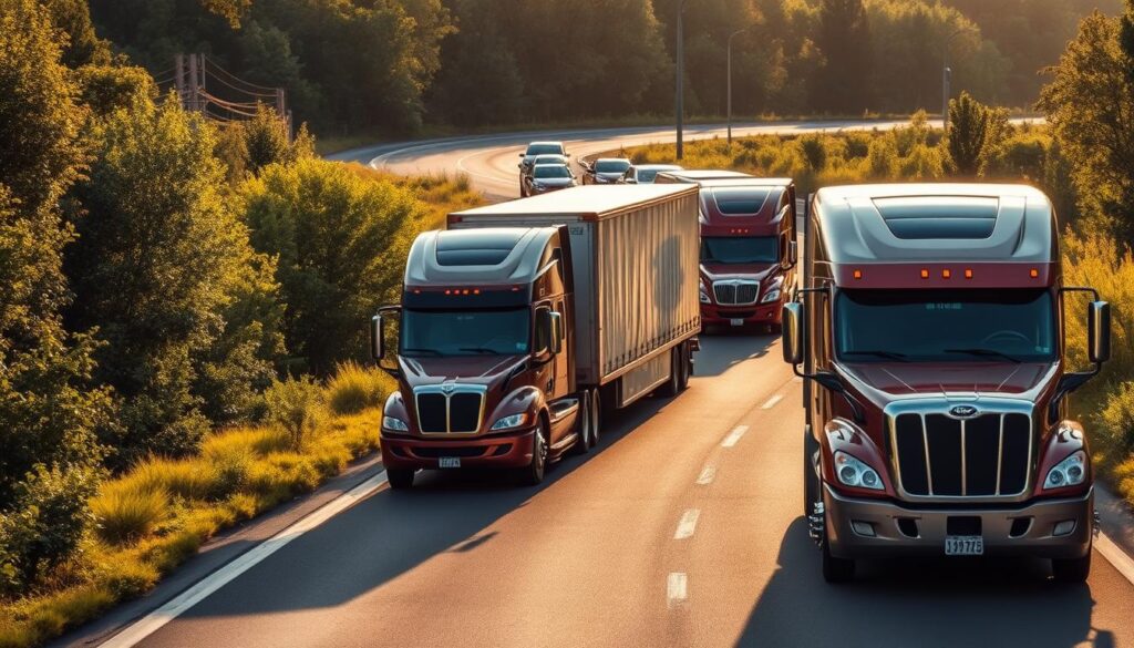 a professional and reliable auto transport service, with a fleet of well-maintained trucks and experienced drivers, transporting a variety of vehicles, including sedans, SUVs, and classic cars, along a winding highway surrounded by lush greenery, with the sun casting warm, golden light across the scene, creating a sense of trust, efficiency, and attention to detail a professional and reliable auto transport service, with a fleet of well-maintained trucks and experienced drivers, transporting a variety of vehicles, including sedans, SUVs, and classic cars, along a winding highway surrounded by lush greenery, with the sun casting warm, golden light across the scene, creating a sense of trust, efficiency, and attention to detail