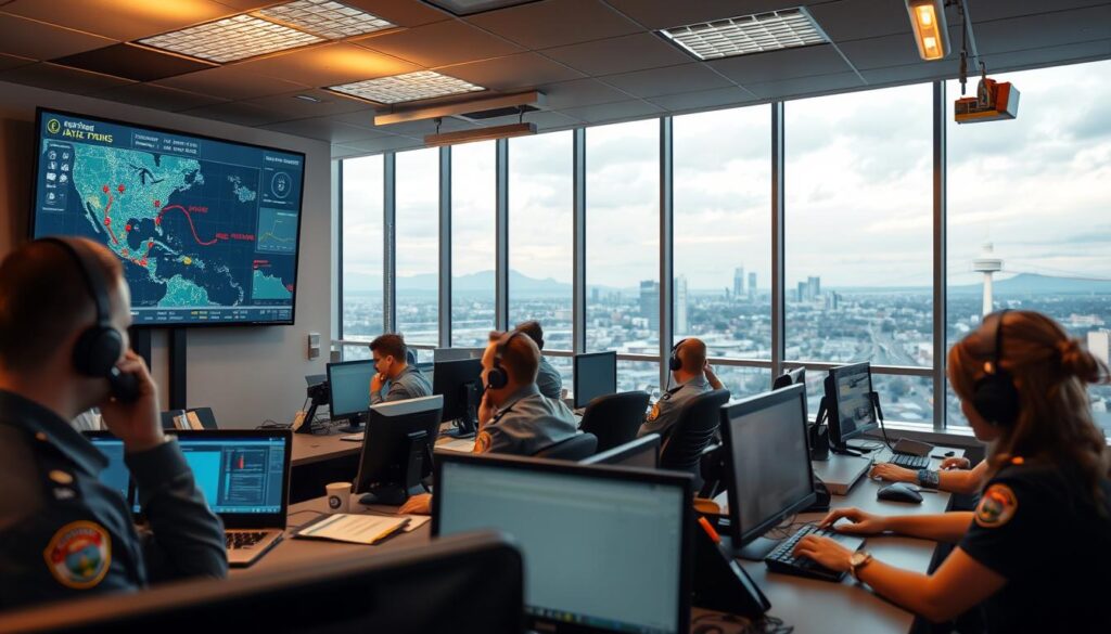 A bustling auto transport company's operations center, lit by warm overhead lighting and filled with the hum of activity. In the foreground, a large screen displays real-time vehicle tracking data, with icons tracing the routes of several transport trucks en route to their destinations. In the middle ground, uniformed staff members coordinate logistics, making calls and typing on computers. The background reveals a panoramic view of the Beaverton, OR cityscape, highlighting the importance of this trusted local auto transport provider. The scene conveys a sense of efficiency, reliability, and commitment to customer service. A bustling auto transport company's operations center, lit by warm overhead lighting and filled with the hum of activity. In the foreground, a large screen displays real-time vehicle tracking data, with icons tracing the routes of several transport trucks en route to their destinations. In the middle ground, uniformed staff members coordinate logistics, making calls and typing on computers. The background reveals a panoramic view of the Beaverton, OR cityscape, highlighting the importance of this trusted local auto transport provider. The scene conveys a sense of efficiency, reliability, and commitment to customer service.