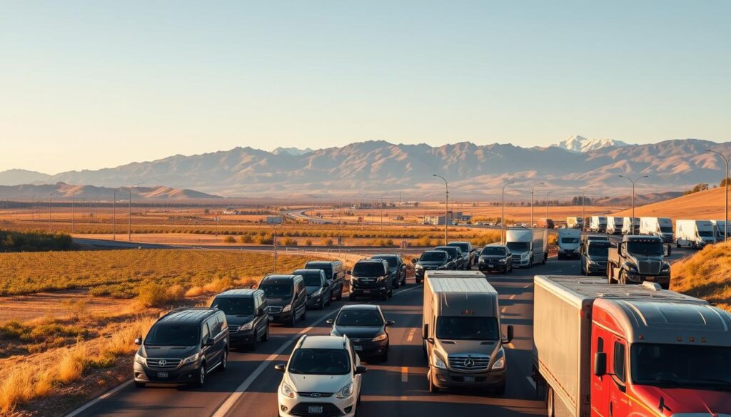 A bustling car shipping hub in the heart of Yakima, Washington. In the foreground, a fleet of car carriers gracefully navigates the winding roads, their metallic frames gleaming in the warm afternoon sun. In the middle ground, the picturesque Yakima Valley unfolds, with its rolling hills and lush orchards providing a scenic backdrop. In the distance, the rugged peaks of the Cascade Mountains rise majestically, creating a striking contrast against the modern transportation infrastructure. The scene exudes a sense of efficiency, connectivity, and the region's pivotal role in the automotive logistics industry. Crisp, cinematic lighting accentuates the dynamic interplay of the vehicles, the landscape, and the broader economic ecosystem that Yakima embodies as a prime hub for auto transport. A bustling car shipping hub in the heart of Yakima, Washington. In the foreground, a fleet of car carriers gracefully navigates the winding roads, their metallic frames gleaming in the warm afternoon sun. In the middle ground, the picturesque Yakima Valley unfolds, with its rolling hills and lush orchards providing a scenic backdrop. In the distance, the rugged peaks of the Cascade Mountains rise majestically, creating a striking contrast against the modern transportation infrastructure. The scene exudes a sense of efficiency, connectivity, and the region's pivotal role in the automotive logistics industry. Crisp, cinematic lighting accentuates the dynamic interplay of the vehicles, the landscape, and the broader economic ecosystem that Yakima embodies as a prime hub for auto transport.