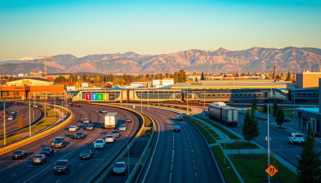 A bustling cityscape of Spokane, Washington, showcasing the ease of transport connectivity. In the foreground, a modern, well-maintained roadway with cars and trucks effortlessly flowing, conveying the efficient movement of goods and people. In the middle ground, a train station with a sleek, high-speed locomotive ready to depart, representing the region's robust rail infrastructure. In the background, the majestic Cascade mountains provide a stunning natural backdrop, highlighting Spokane's strategic location. Warm, golden lighting casts a inviting glow, and the composition is captured through a wide-angle lens to encompass the breadth of Spokane's transport network. A bustling cityscape of Spokane, Washington, showcasing the ease of transport connectivity. In the foreground, a modern, well-maintained roadway with cars and trucks effortlessly flowing, conveying the efficient movement of goods and people. In the middle ground, a train station with a sleek, high-speed locomotive ready to depart, representing the region's robust rail infrastructure. In the background, the majestic Cascade mountains provide a stunning natural backdrop, highlighting Spokane's strategic location. Warm, golden lighting casts a inviting glow, and the composition is captured through a wide-angle lens to encompass the breadth of Spokane's transport network.