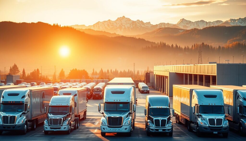 A bustling scene of reliable car shipping services in Battle Ground, Washington, showcased under a warm, golden hour glow. In the foreground, a fleet of well-maintained transport trucks stands ready to deliver vehicles nationwide. In the middle ground, a modern auto transport facility with secure loading docks and meticulous attention to detail. In the background, the majestic landscapes of the Pacific Northwest provide a picturesque backdrop, evoking a sense of trust and professionalism. The composition is balanced, with clean lines and a focus on the core services, conveying the reliability and comprehensive coverage of these trusted car shipping experts. A bustling scene of reliable car shipping services in Battle Ground, Washington, showcased under a warm, golden hour glow. In the foreground, a fleet of well-maintained transport trucks stands ready to deliver vehicles nationwide. In the middle ground, a modern auto transport facility with secure loading docks and meticulous attention to detail. In the background, the majestic landscapes of the Pacific Northwest provide a picturesque backdrop, evoking a sense of trust and professionalism. The composition is balanced, with clean lines and a focus on the core services, conveying the reliability and comprehensive coverage of these trusted car shipping experts.