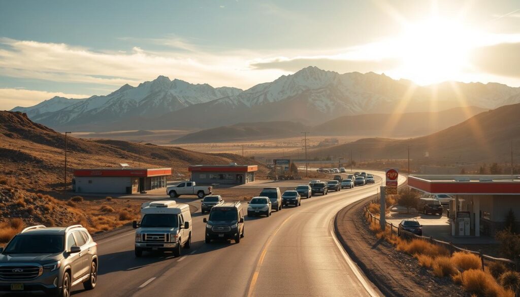 A bustling service route winds through the rugged terrain of Shoshoni, Wyoming. In the foreground, a fleet of well-maintained vehicles navigate the paved roads, their drivers expertly maneuvering through the scenic landscape. The middle ground features a series of service stations and auto repair shops, their signage and branding reflecting the local character. In the background, the majestic Shoshoni mountains rise, their snow-capped peaks framed by a vibrant, sun-dappled sky. The lighting is warm and natural, casting a golden glow over the entire scene. The camera angle is slightly elevated, providing a panoramic view that captures the essence of this comprehensive service coverage area. A bustling service route winds through the rugged terrain of Shoshoni, Wyoming. In the foreground, a fleet of well-maintained vehicles navigate the paved roads, their drivers expertly maneuvering through the scenic landscape. The middle ground features a series of service stations and auto repair shops, their signage and branding reflecting the local character. In the background, the majestic Shoshoni mountains rise, their snow-capped peaks framed by a vibrant, sun-dappled sky. The lighting is warm and natural, casting a golden glow over the entire scene. The camera angle is slightly elevated, providing a panoramic view that captures the essence of this comprehensive service coverage area.