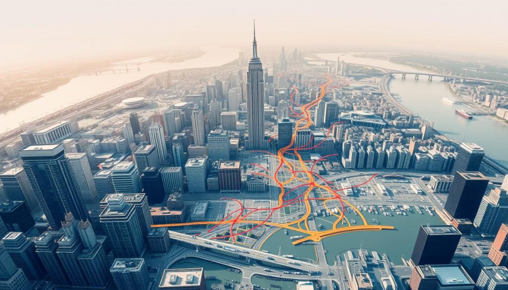 A comprehensive map of New York City's coverage areas, showcasing the expansive network of car shipping and auto transport services available. The foreground depicts a detailed city landscape, with iconic skyscrapers and landmarks serving as visual anchors. The middle ground features a grid of transportation routes, arterial roads, and highway systems, color-coded to represent the various coverage zones. In the background, a soft, muted color palette sets the tone, evoking a sense of professionalism and reliability. The lighting is natural, with a subtle warm glow to create an inviting and informative atmosphere. The camera angle is a high-angle perspective, providing a bird's-eye view of the city's transportation landscape, emphasizing the scale and scope of the coverage areas. A comprehensive map of New York City's coverage areas, showcasing the expansive network of car shipping and auto transport services available. The foreground depicts a detailed city landscape, with iconic skyscrapers and landmarks serving as visual anchors. The middle ground features a grid of transportation routes, arterial roads, and highway systems, color-coded to represent the various coverage zones. In the background, a soft, muted color palette sets the tone, evoking a sense of professionalism and reliability. The lighting is natural, with a subtle warm glow to create an inviting and informative atmosphere. The camera angle is a high-angle perspective, providing a bird's-eye view of the city's transportation landscape, emphasizing the scale and scope of the coverage areas.