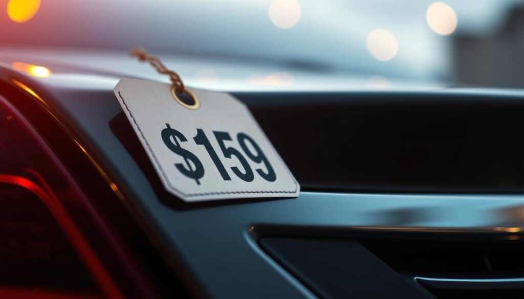 A detailed close-up of a car's price tag, illuminated by warm, soft lighting that creates a sense of focus and clarity. The tag is positioned prominently against a blurred, atmospheric background that suggests an urban setting, hinting at the broader context of car shipping and transport. The price is displayed in large, bold numbers, drawing the viewer's attention to the key element of cost. The overall composition and lighting convey a sense of importance and professionalism, suitable for an informative article on the factors affecting car shipping prices. A detailed close-up of a car's price tag, illuminated by warm, soft lighting that creates a sense of focus and clarity. The tag is positioned prominently against a blurred, atmospheric background that suggests an urban setting, hinting at the broader context of car shipping and transport. The price is displayed in large, bold numbers, drawing the viewer's attention to the key element of cost. The overall composition and lighting convey a sense of importance and professionalism, suitable for an informative article on the factors affecting car shipping prices.