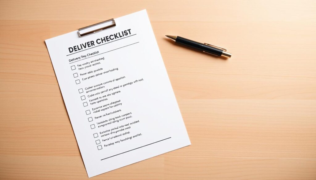 A neatly organized delivery checklist, meticulously designed against a soft, warm-toned background. The checklist is presented on a wood-grained surface, with a pen resting beside it, conveying a sense of practicality and attention to detail. The lighting is gentle, creating a cozy, inviting atmosphere. The composition features a clean, minimalist layout, allowing the checklist to be the focal point. The overall mood is one of efficiency, preparedness, and a touch of rustic charm, perfectly suited for the "Receiving Your Vehicle: Delivery Day Checklist" section of the article. A neatly organized delivery checklist, meticulously designed against a soft, warm-toned background. The checklist is presented on a wood-grained surface, with a pen resting beside it, conveying a sense of practicality and attention to detail. The lighting is gentle, creating a cozy, inviting atmosphere. The composition features a clean, minimalist layout, allowing the checklist to be the focal point. The overall mood is one of efficiency, preparedness, and a touch of rustic charm, perfectly suited for the "Receiving Your Vehicle: Delivery Day Checklist" section of the article.